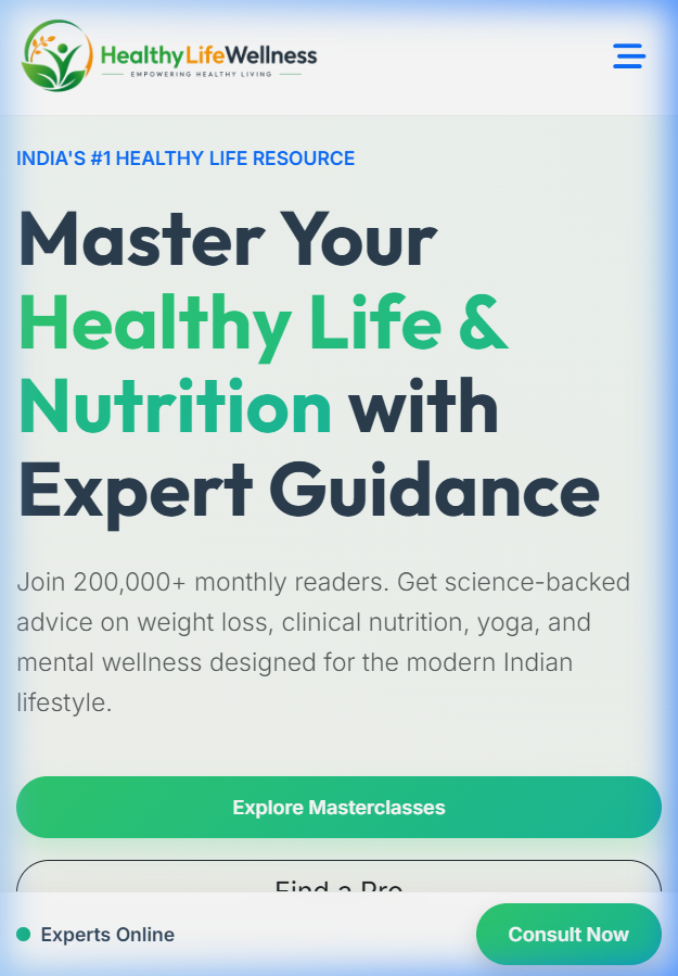 Healthy Life Wellness Mobile View